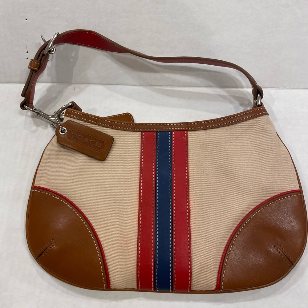 Coach cream denim canvas and leather hobo bag vintage